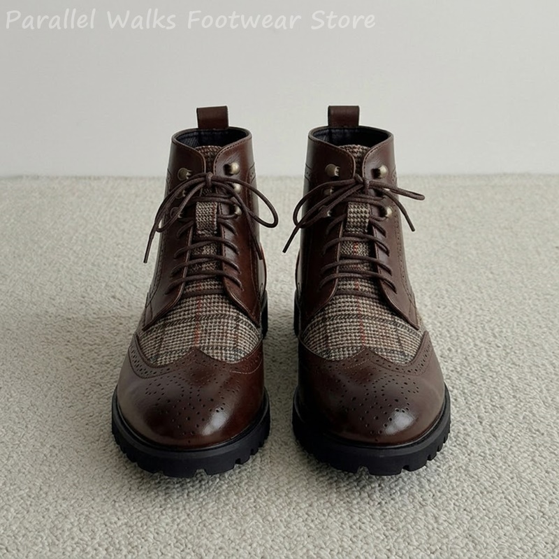 Men'S Shoes Smart - Erkek Tweed Ekose Desenli Brogue Bağcıklı