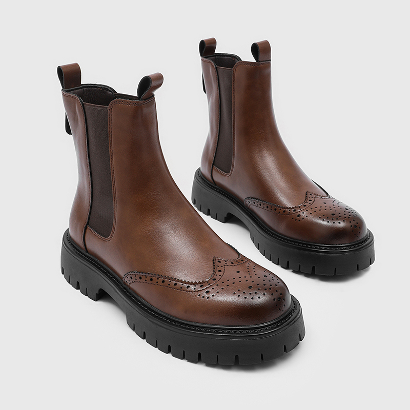 Men'S Shoes With Height Increase - Üst Düzey Erkek Chelsea Botları Oymalı